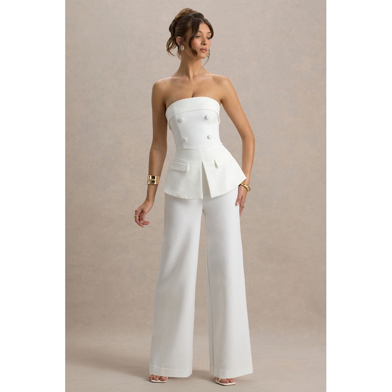Noemi | White Bandeau Tailored Jumpsuit
