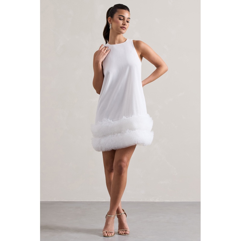 Raise A Glass | White A-Line Mini Dress With Tulle Hem