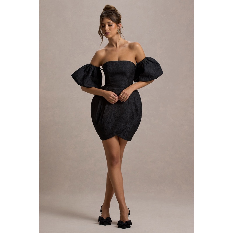 Ramone | Black Bardot Mini Dress With Tulip Hem