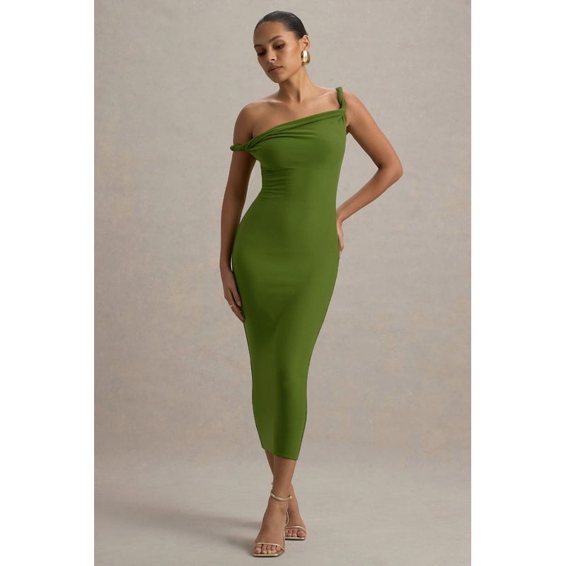 Salome | Green Twisted Asymmetric Midi Dress