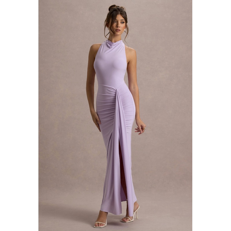 Sunflower | Lilac Ruched High-Neck Split Maxi Dress