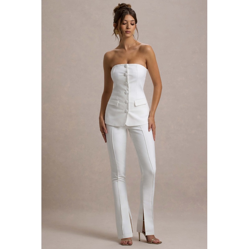Wonder Woman | White High Waist Straight Leg Trousers With Hem Split