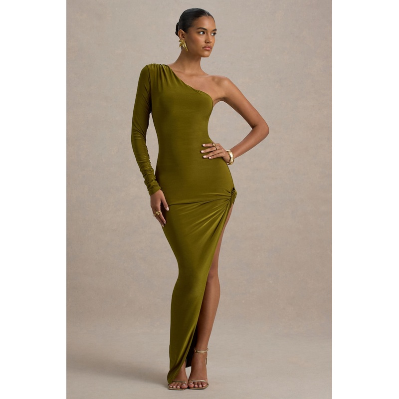 Astra | Green One-Shoulder Asymmetric Maxi Dress