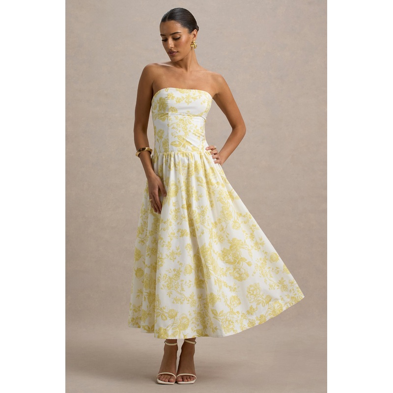 Bluebell | Lemon Print Poplin Bandeau Drop-Waist Midi Dress