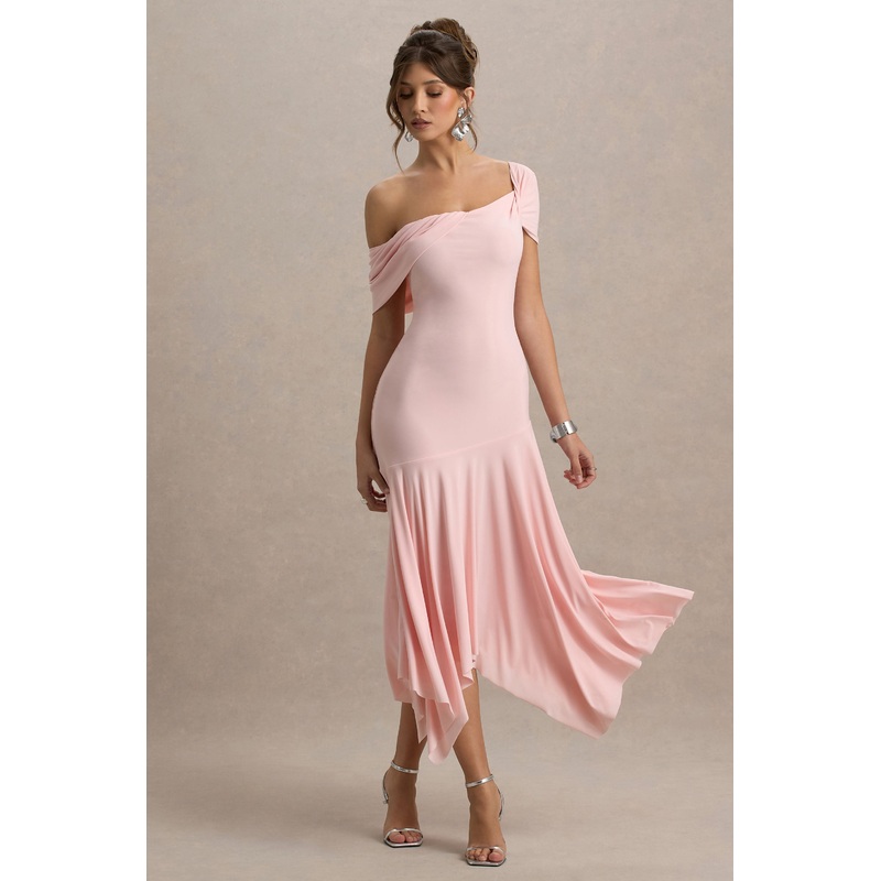 Castor | Pink Asymmetric Midi Dress