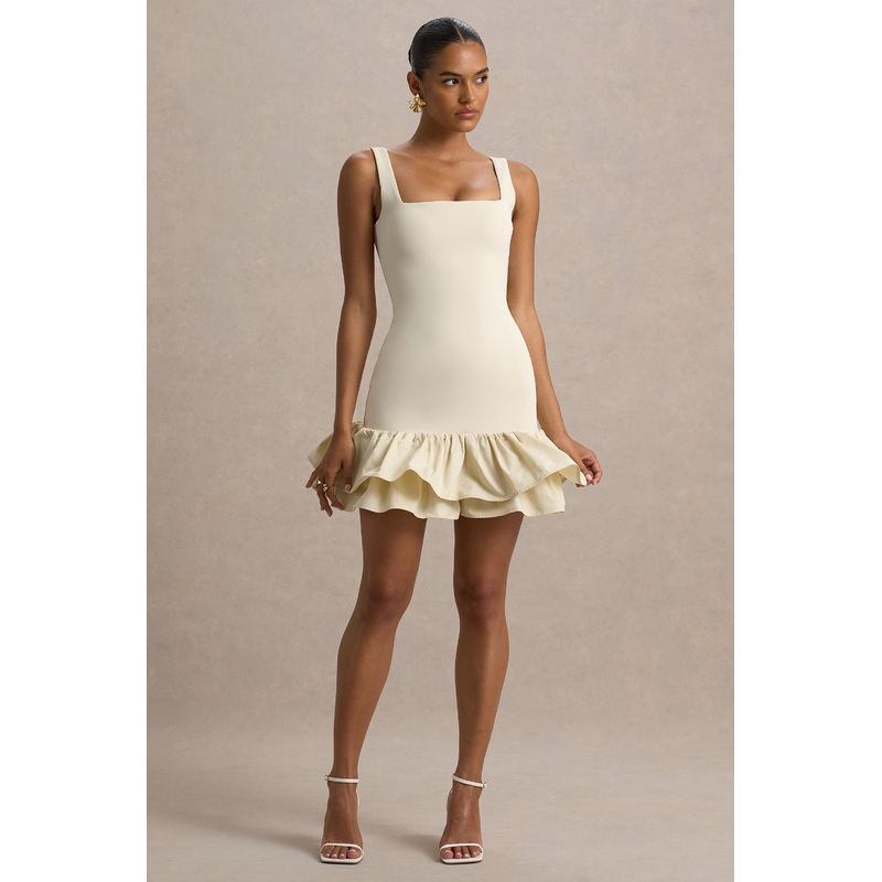 Daliana | Stone Square-Neck Ruffled Mini Dress