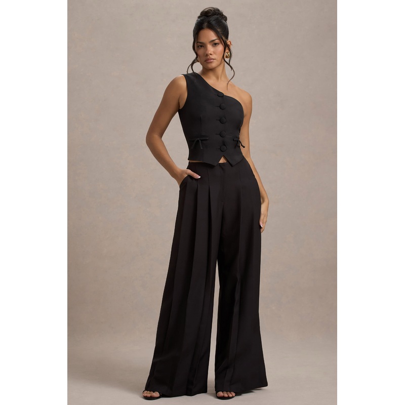 Galilea | Black Pleated Wide-Leg Trousers