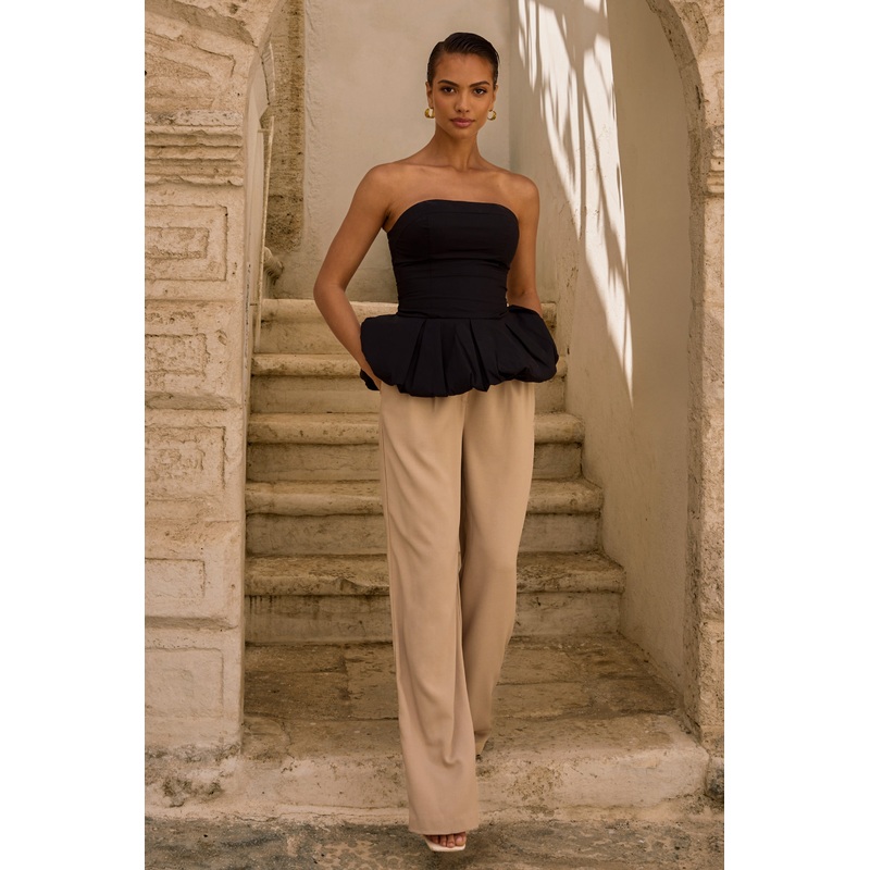 Hastings | Stone High-Waist Wide-Leg Trousers