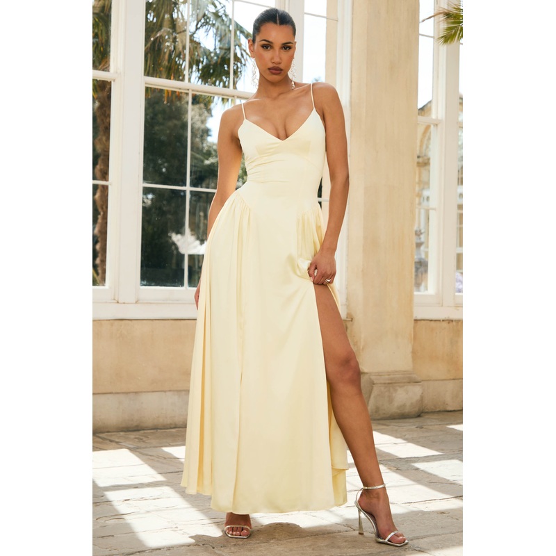 Jonas | Lemon Plunge-Neck Maxi Dress With Cami Straps
