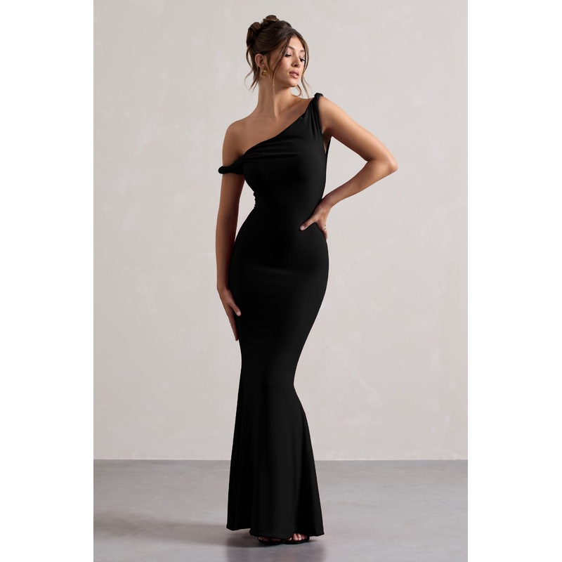 Lita | Black Twisted Asymmetric Maxi Dress