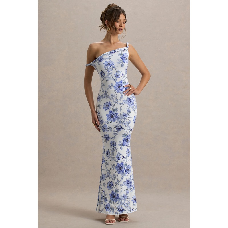 Lita | Blue Floral Twisted Asymmetric Maxi Dress