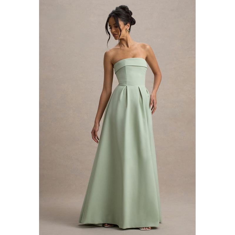 Maddalena | Light Green Bandeau Skater Maxi Dress