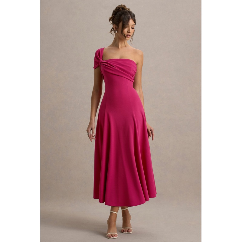 Malta | Hot Pink One-Shoulder Midi Dress