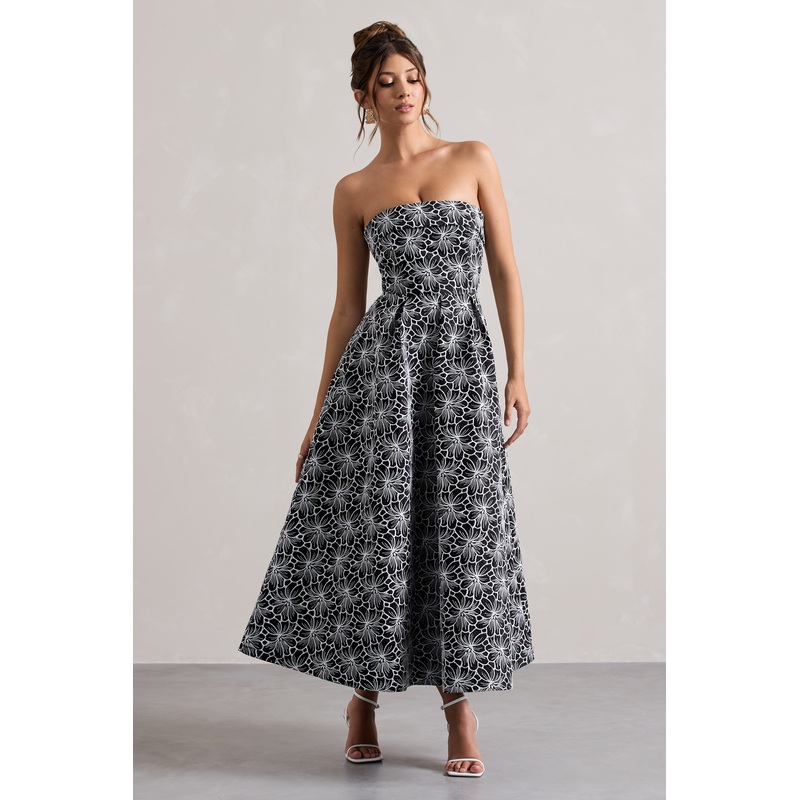 Myleen | Black Lace Strapless Midi Dress