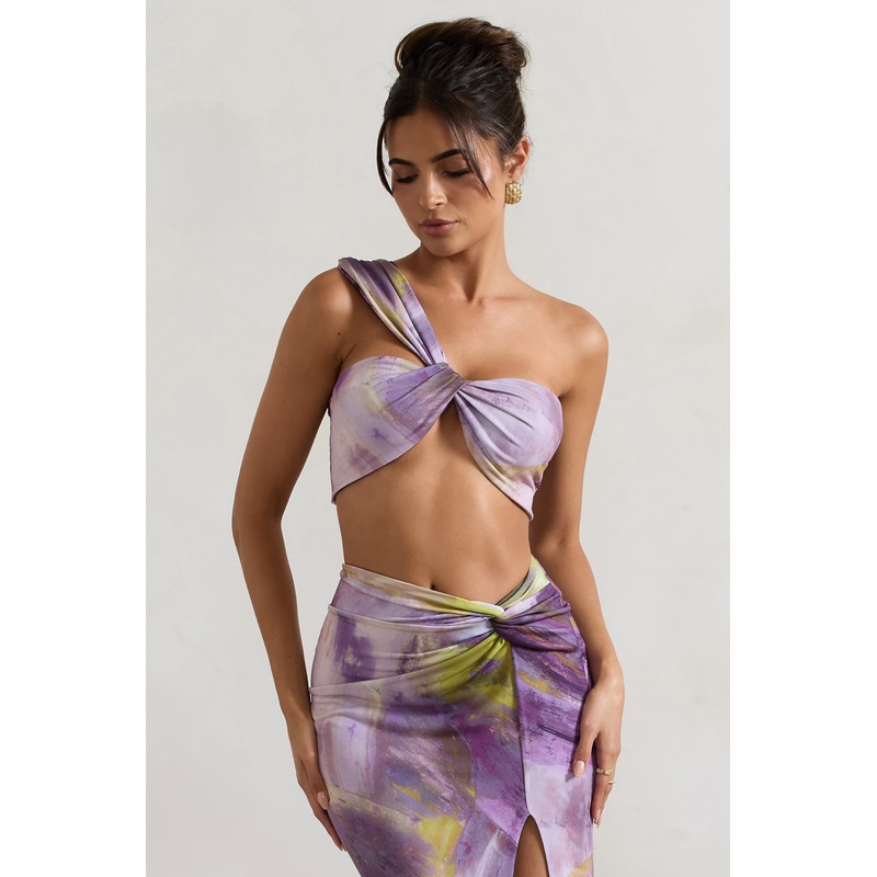 Open Heart | Lilac Print Knot One Shoulder Bralette