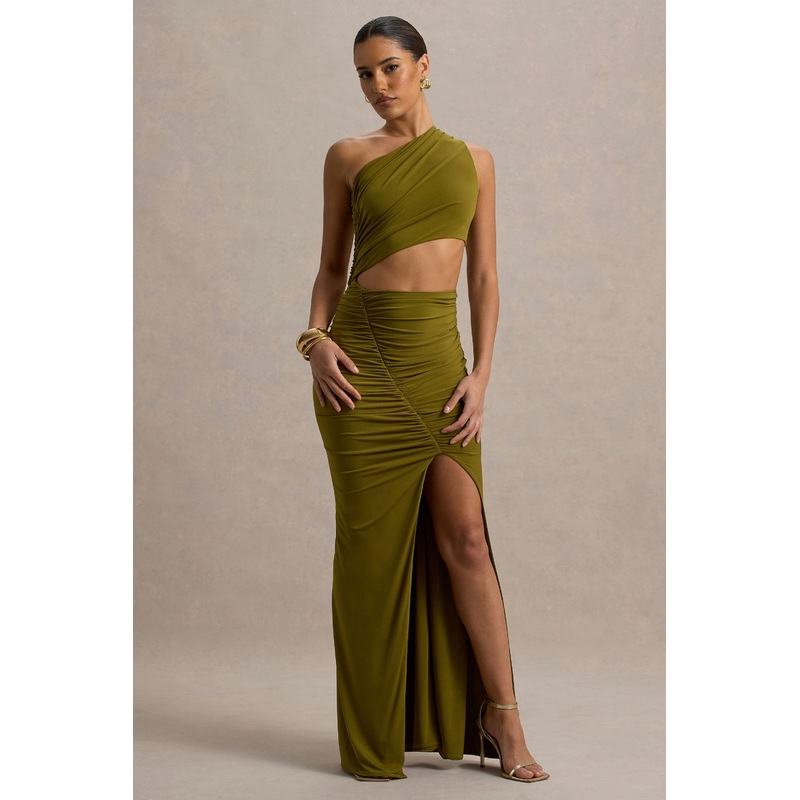 Sena | Green Asymmetric Maxi Dress With Cut Out Details