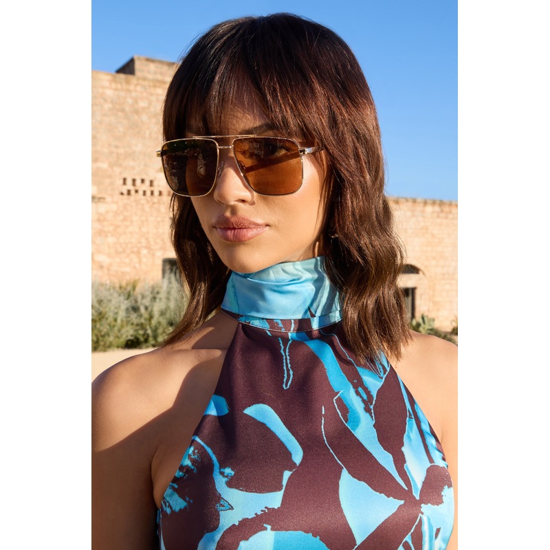 Sorrento | Otra Gold Oversized Brown Tinted Sunglasses