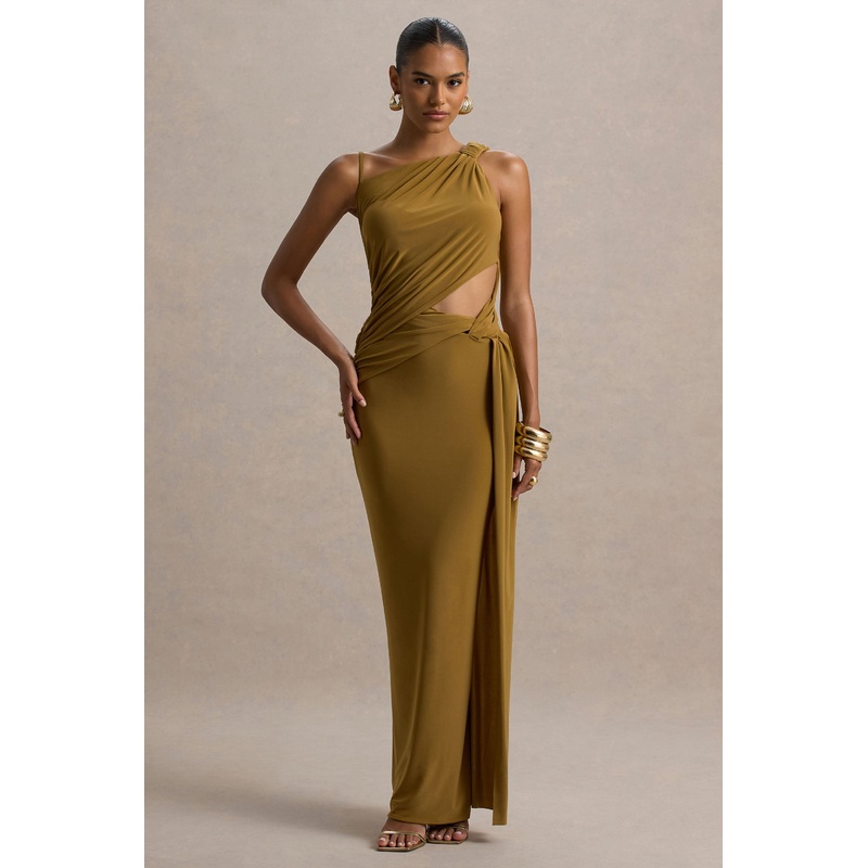 Storm | Brown Asymmetric Maxi Dress With Cut-Out Details