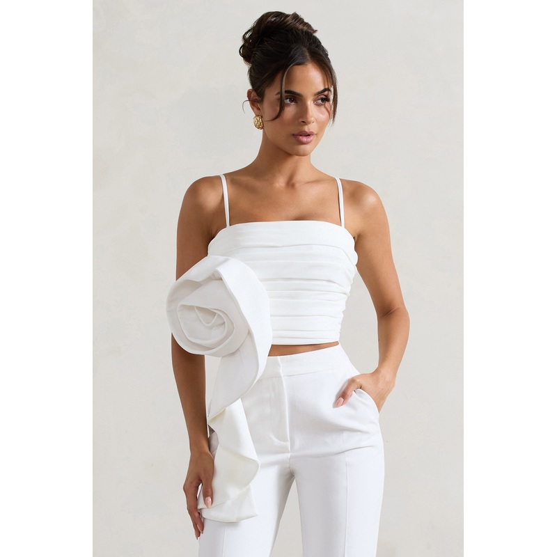 Whirlwind | White Strappy Top With Oversized Ruffle Detail