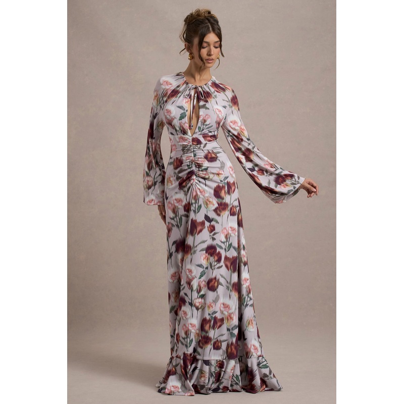 Althena | Cream Floral Print Balloon-Sleeve Maxi Dress