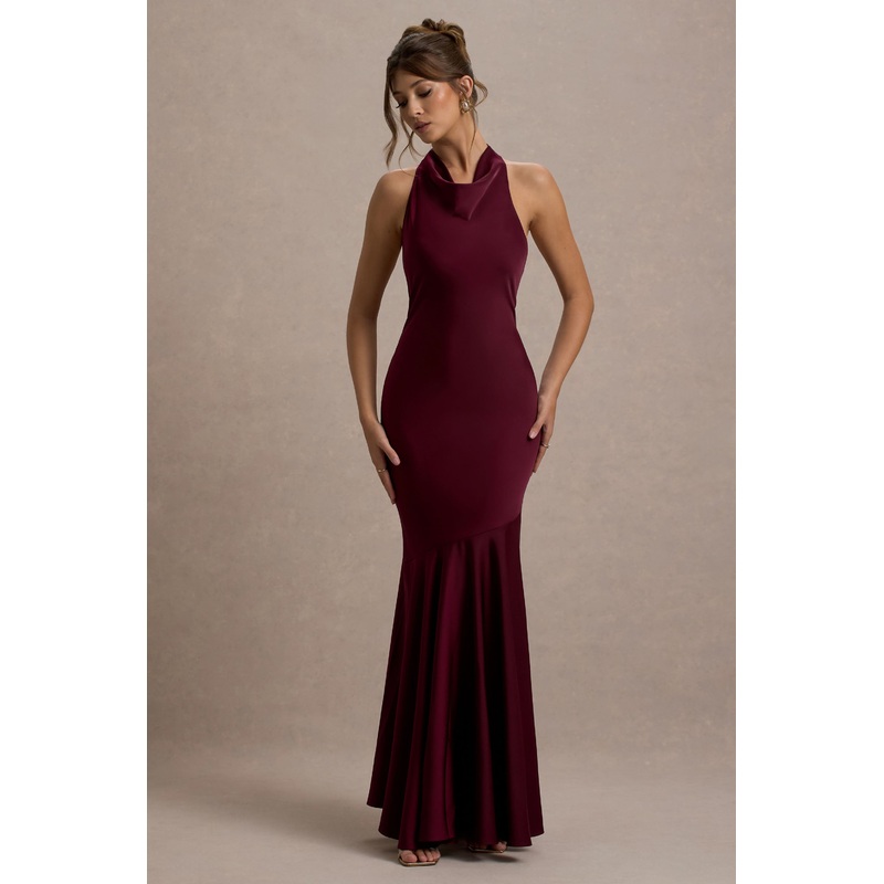 Amelita | Port Satin Cowl-Neck Maxi Dress