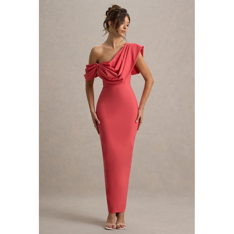 Angelina | Pink Draped Shoulder Maxi Dress