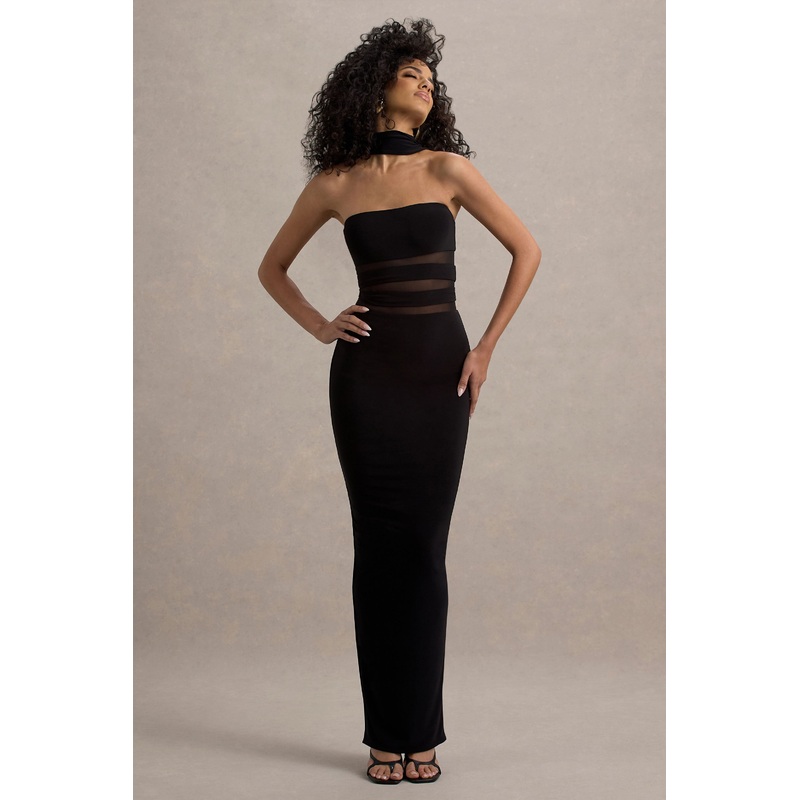 Gaia | Black High-Neck Cut-Out Maxi Dress