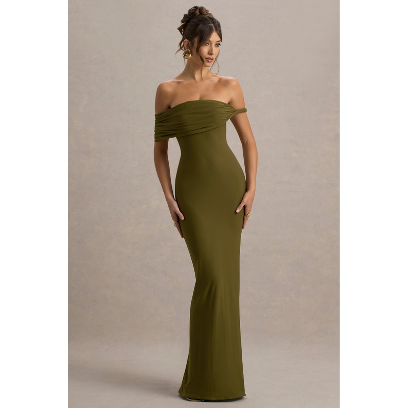 Melika | Green Twisted Bardot Maxi Dress