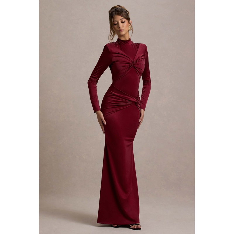 Noya | Berry Long-Sleeve Ruched Maxi Dress