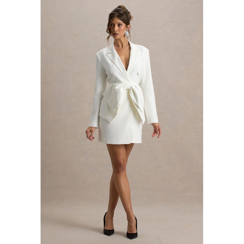 Prized | White Tailored Blazer Mini Dress With Bow