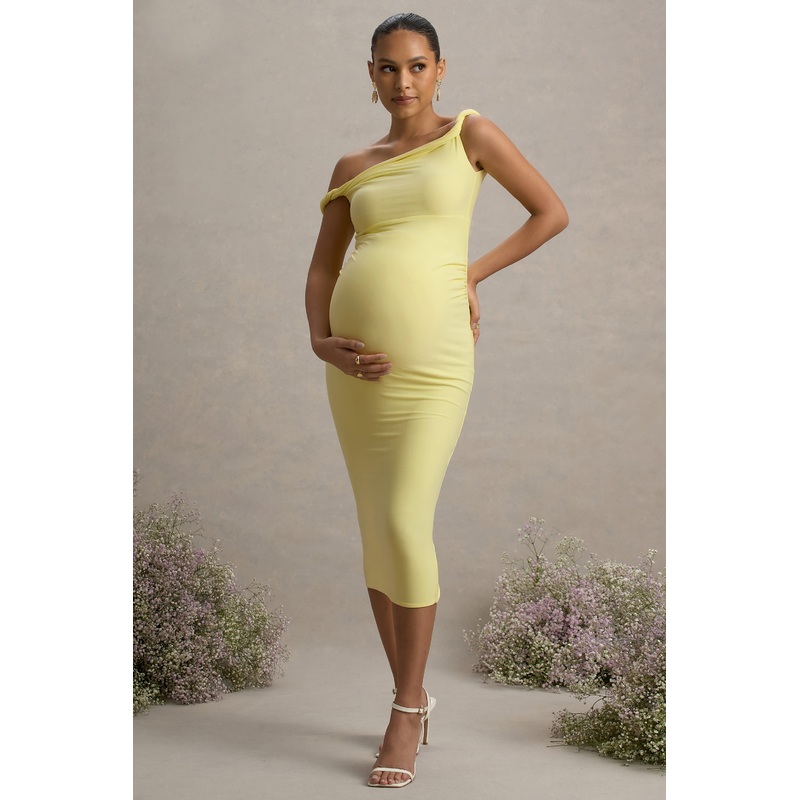 Salome | Lemon Twisted Asymmetric Maternity Midi Dress