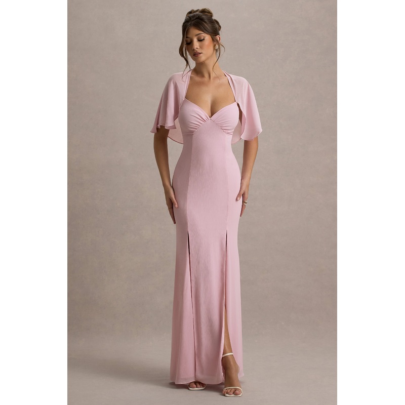 Stila | Pale Pink Plunge-Neck Maxi Dress With High Front Split