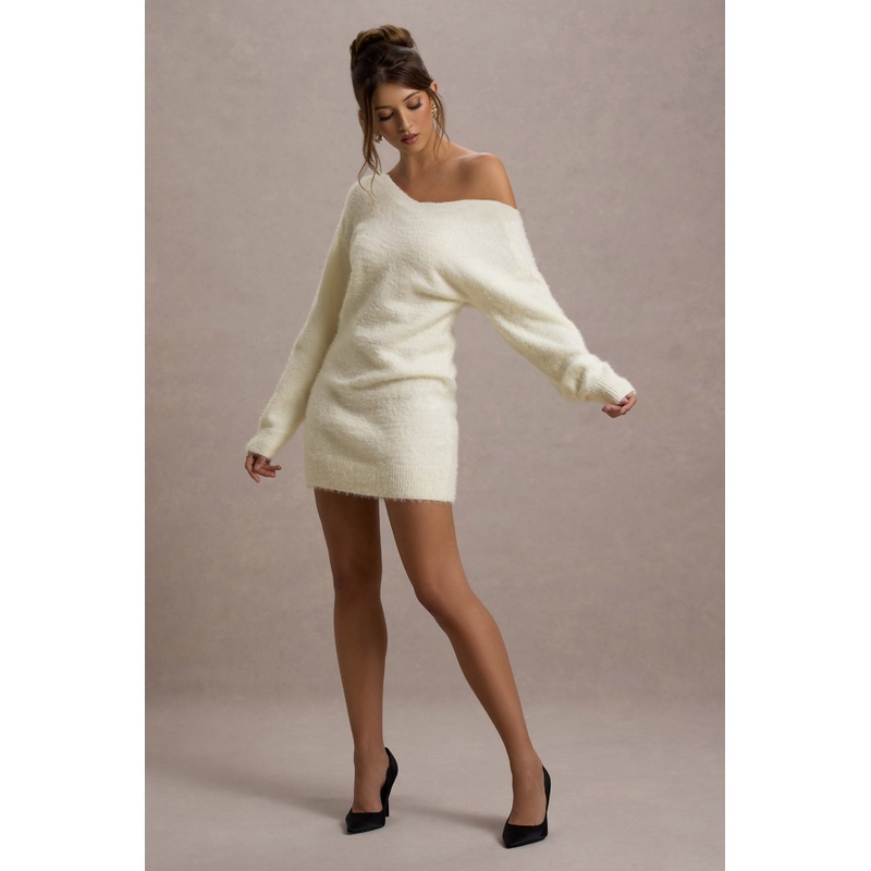 Terra | Cream Faux Mohair Oversized Mini Dress