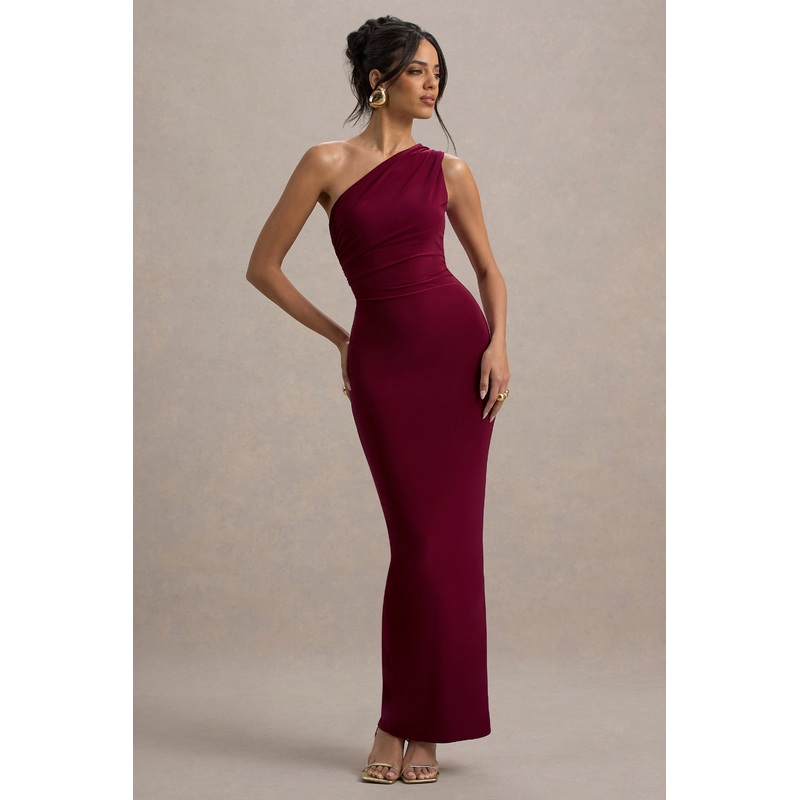 Venetia | Burgundy One-Shoulder Tie-Back Maxi Dress