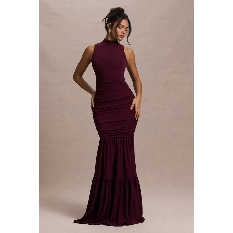 Verano | Plum High-Neck Tiered Maxi Dress