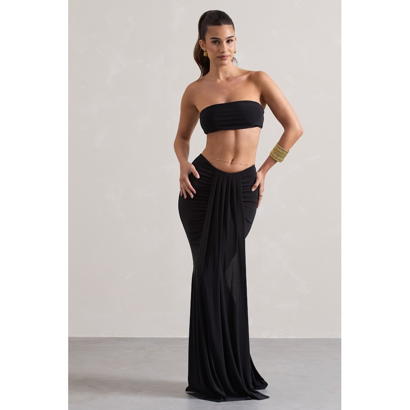 Vitality | Black Ruched Drape Maxi Skirt