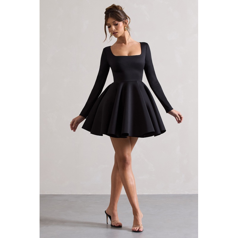 Winslet | Black Square-Neck Skater Mini Dress