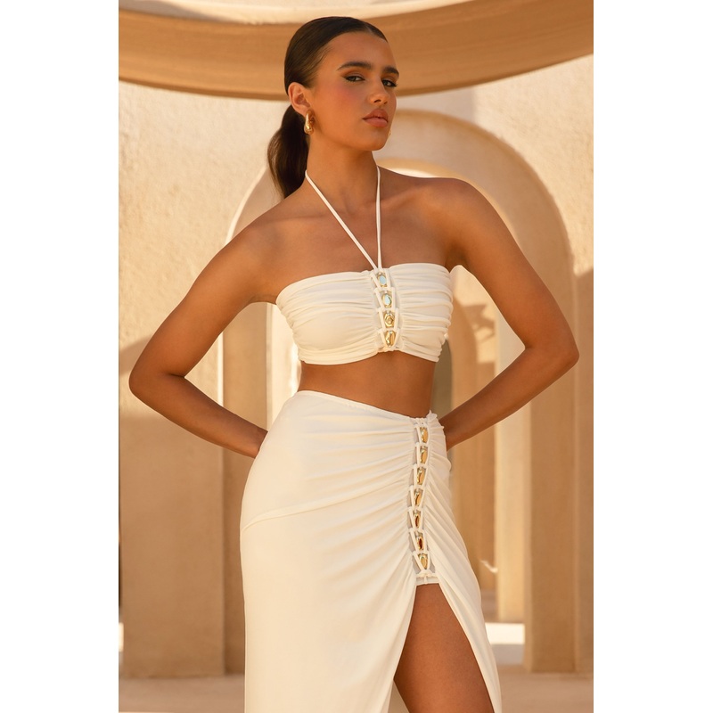 Alani | White Halter-Neck Ruched Bandeau Top