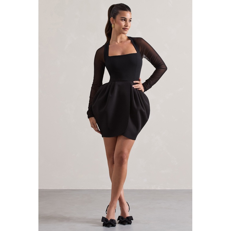 Alto | Black Square-Neck Mini Dress With Puff Skirt