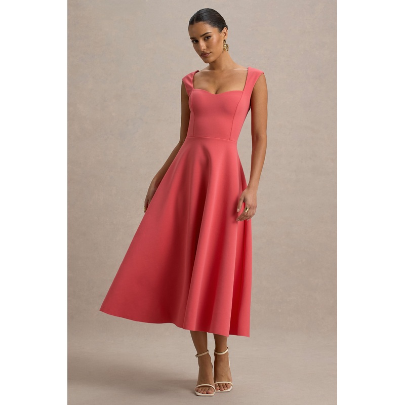Andromeda | Coral Sweetheart Midi Dress