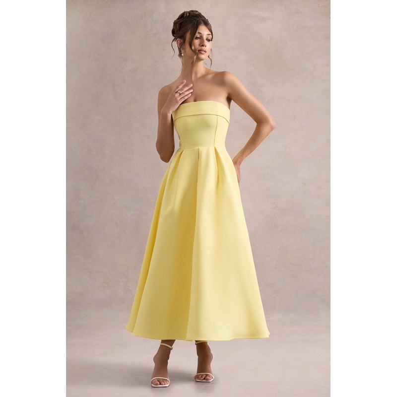 Annalise | Lemon Bandeau Skater Midi Dress
