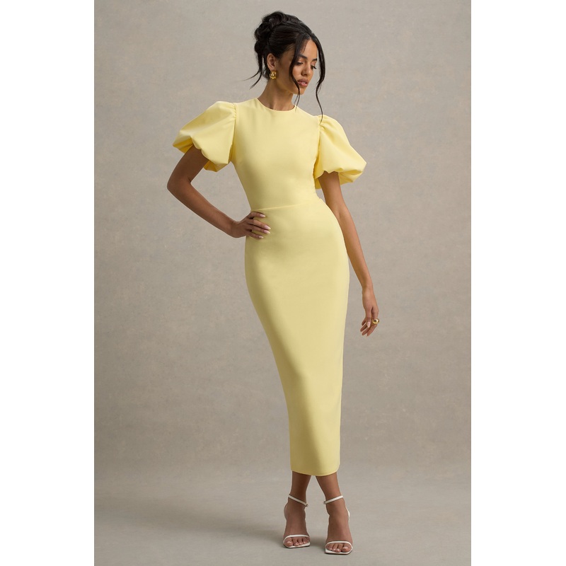Dakota | Lemon Puff-Sleeve Midi Dress