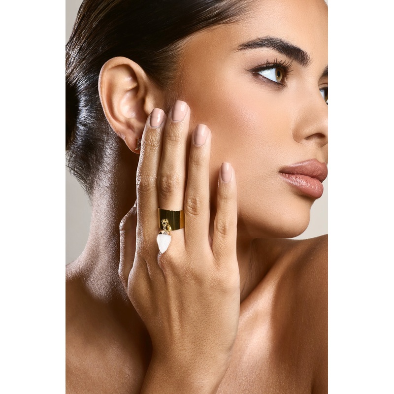 Daya | Gold Adjustable Ring With White Crystal