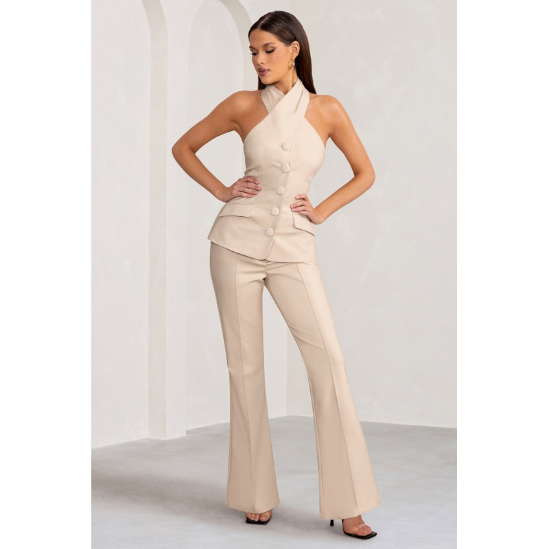 Kehlani | Stone High Waist Wide Leg Trousers