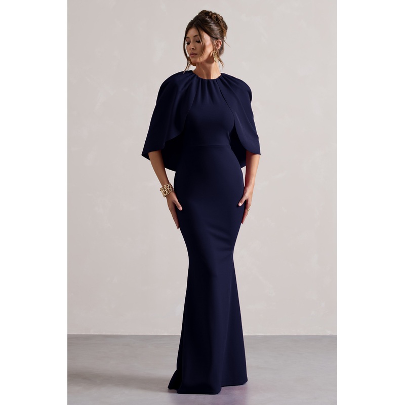 Kianne | Navy Draped Short-Sleeve Maxi Dress