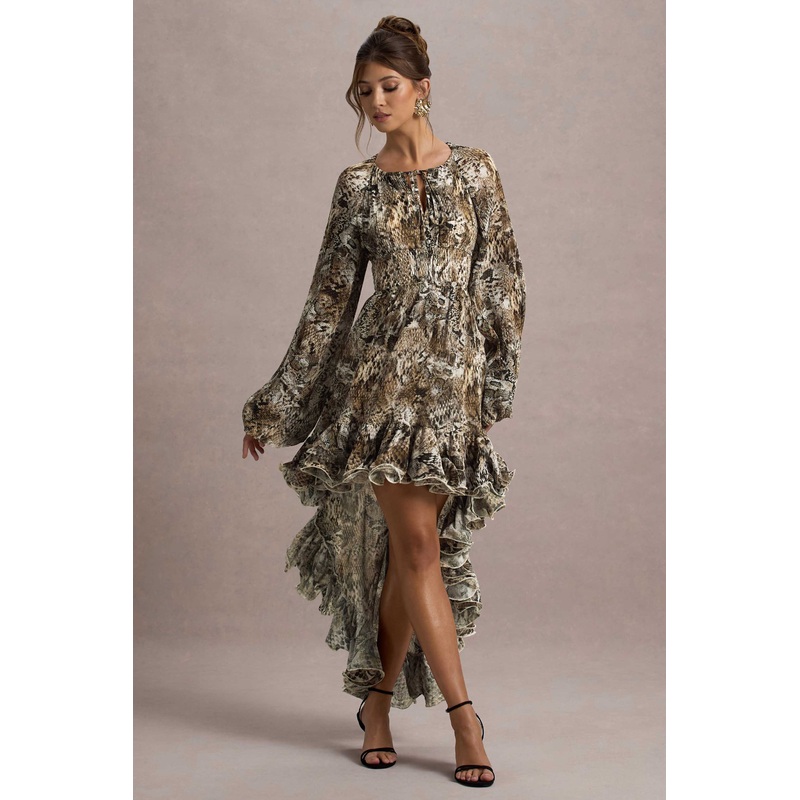 Namir | Snake Print High-Low Chiffon Maxi Dress
