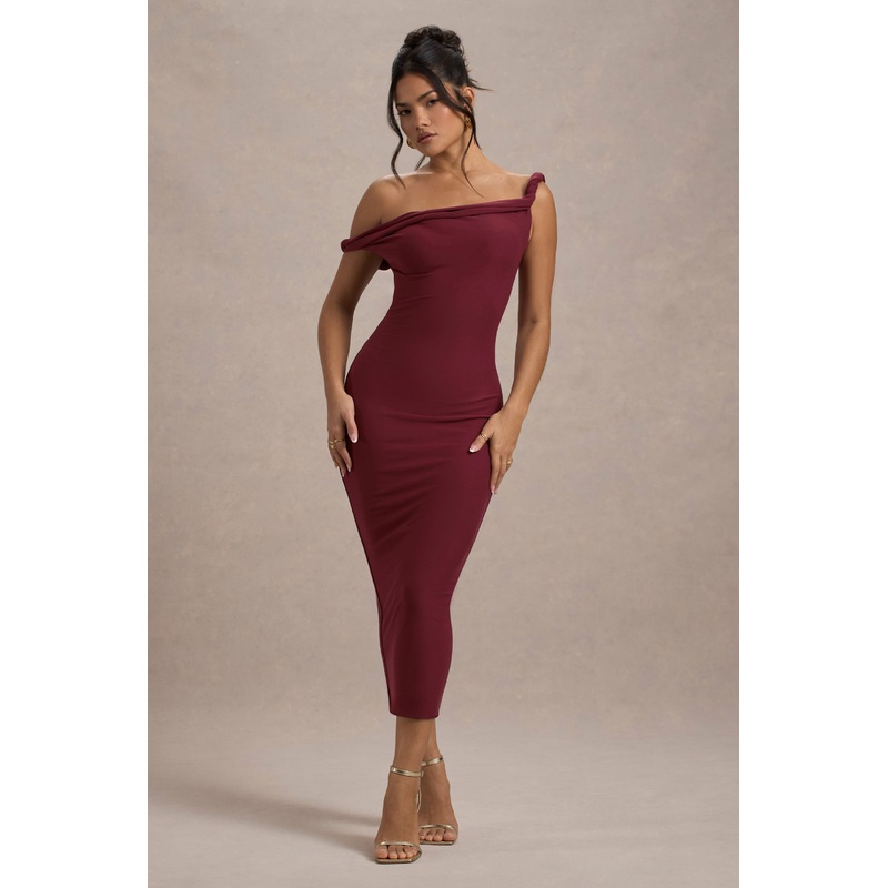 Salome | Berry Twisted Asymmetric Midi Dress
