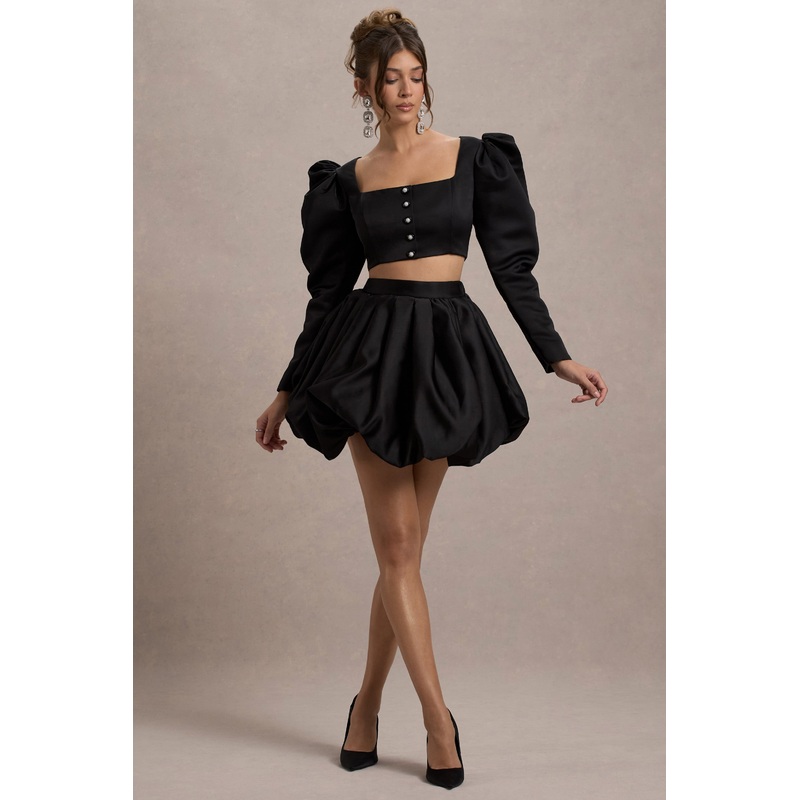 Tosca | Black Satin Bubble Mini Skirt