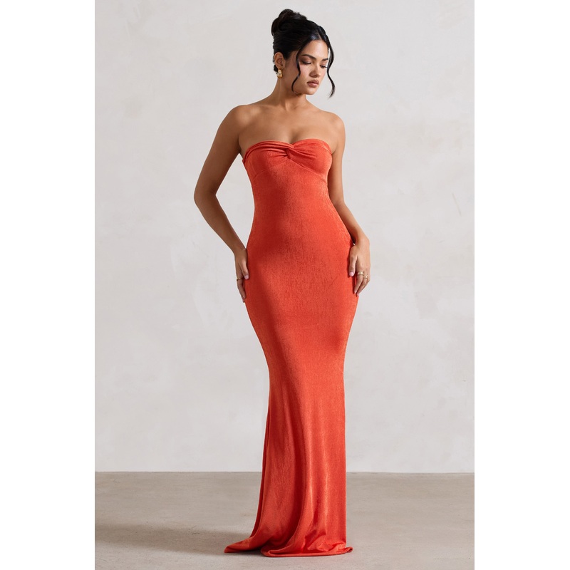 Wild Fantasy | Orange Bandeau Sweetheart Maxi Dress