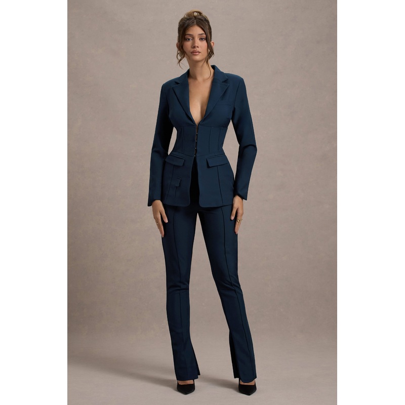 Wonder Woman | Navy High Waist Straight Leg Trousers With Hem Split